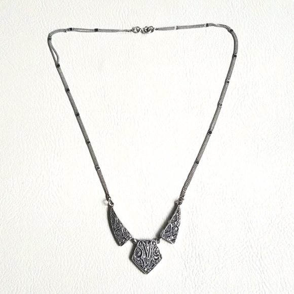 Vintage Art Deco 1920s Marcasite Sterling Silver Pendant Necklace - Picture 9 of 16